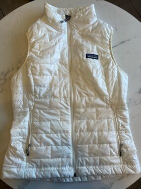Patagonia Cream Quilted Down Vest with Chest Logo